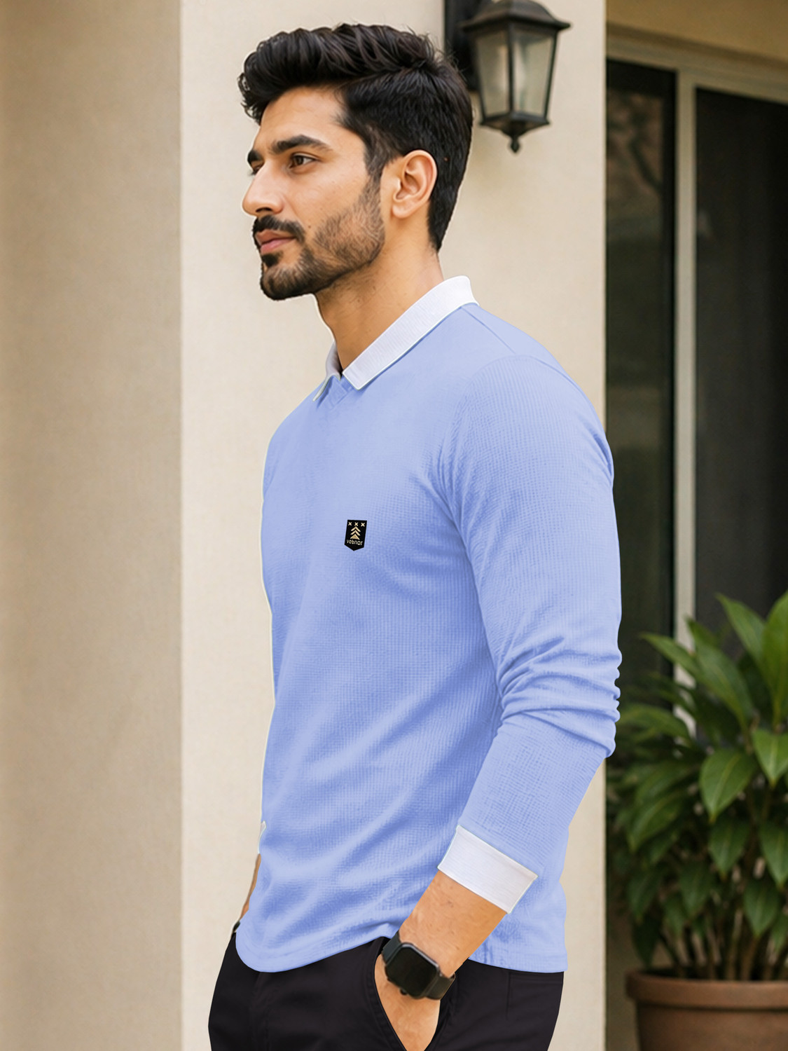 Image of VeBNoR Solid Men Polo Neck Blue T-Shirt