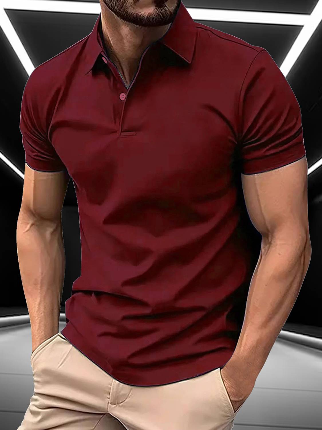 AIN6 Solid Men Polo Neck Maroon T-Shirt