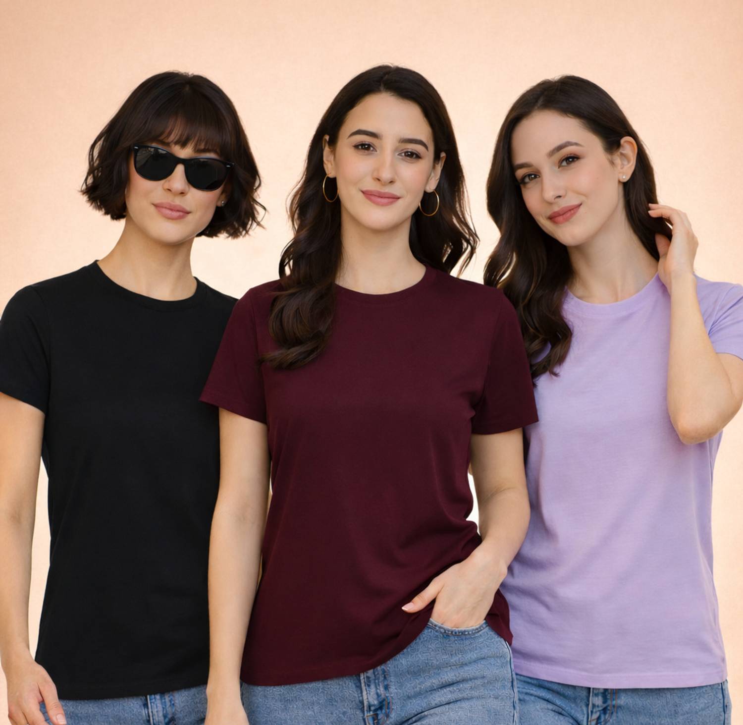 Adyavastram Solid Women Round Neck Multicolor T-Shirt