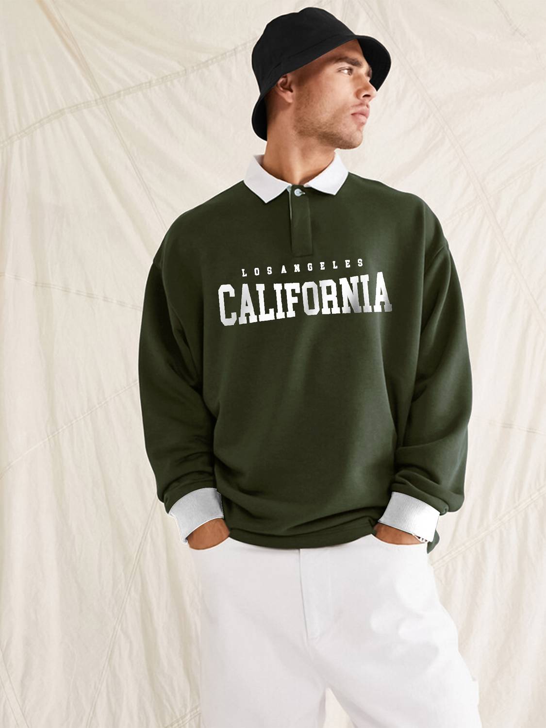 Jump Cuts Men Typography Polo Neck Cotton Blend Green T-Shirt
