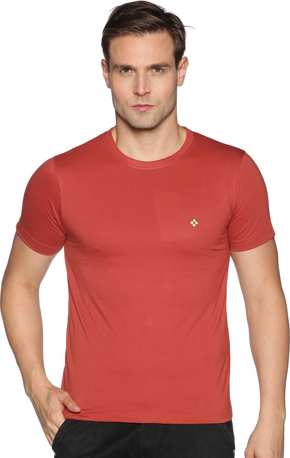 Dollar Men Solid Round Neck Cotton Blend Red T-Shirt