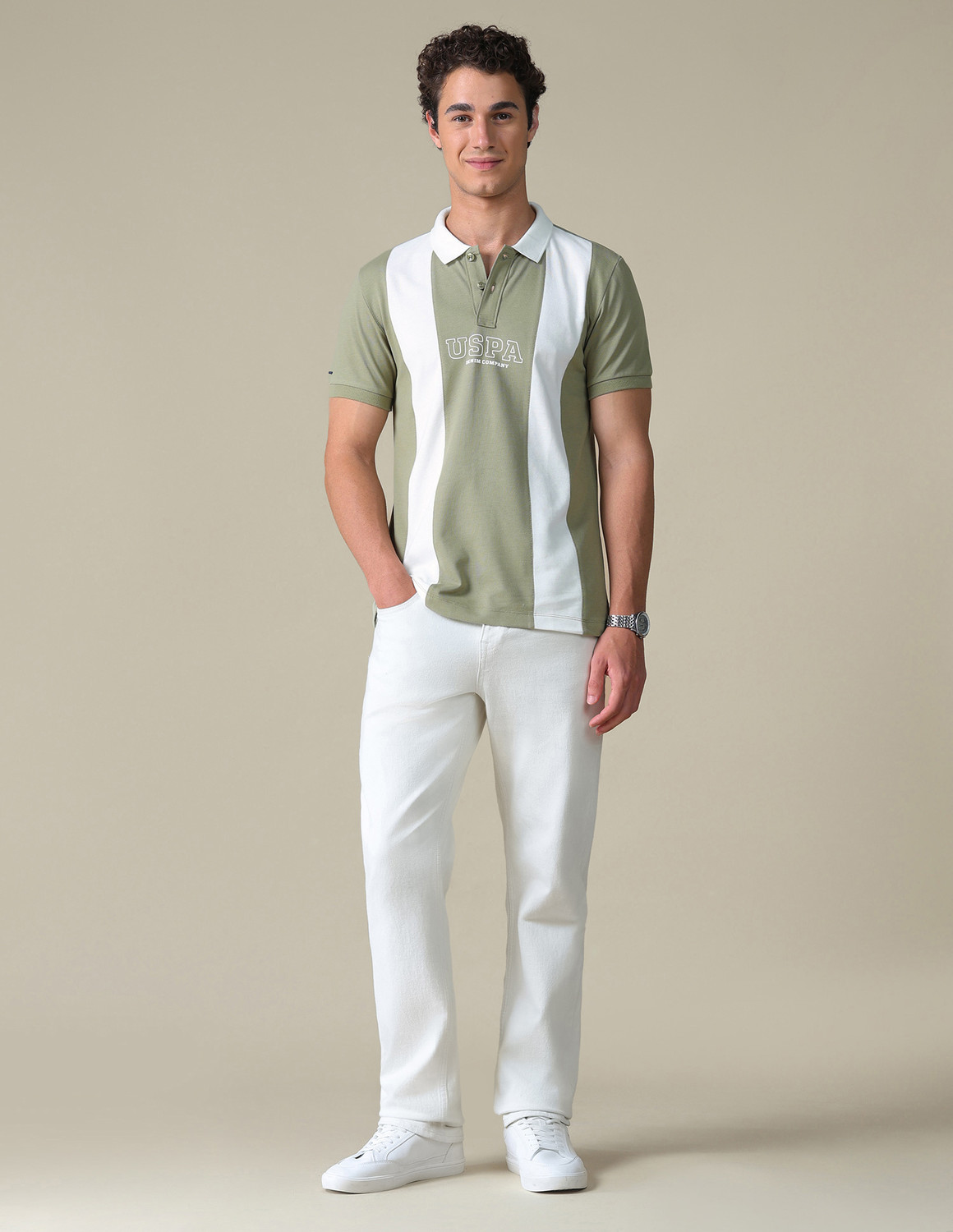 Image of U.S. Polo Assn. Denim Co. Colorblock Men Polo Neck Green T-Shirt
