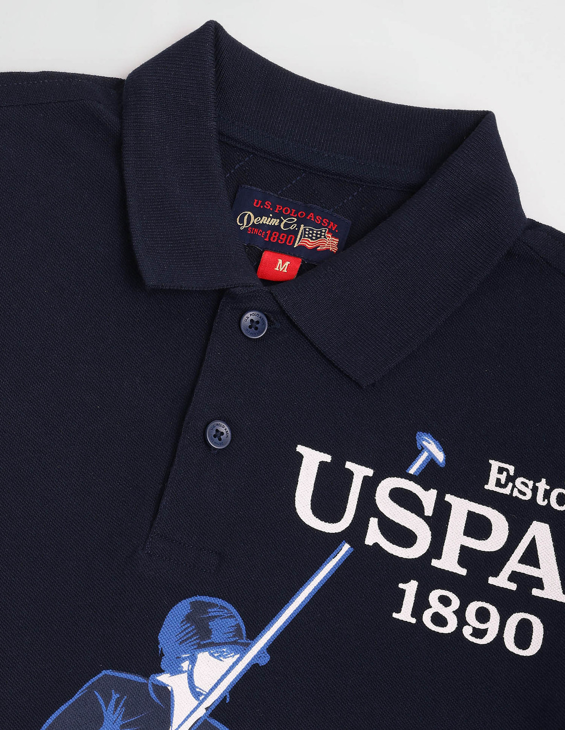 Image of U.S. POLO ASSN. Printed Men Polo Neck Blue T-Shirt