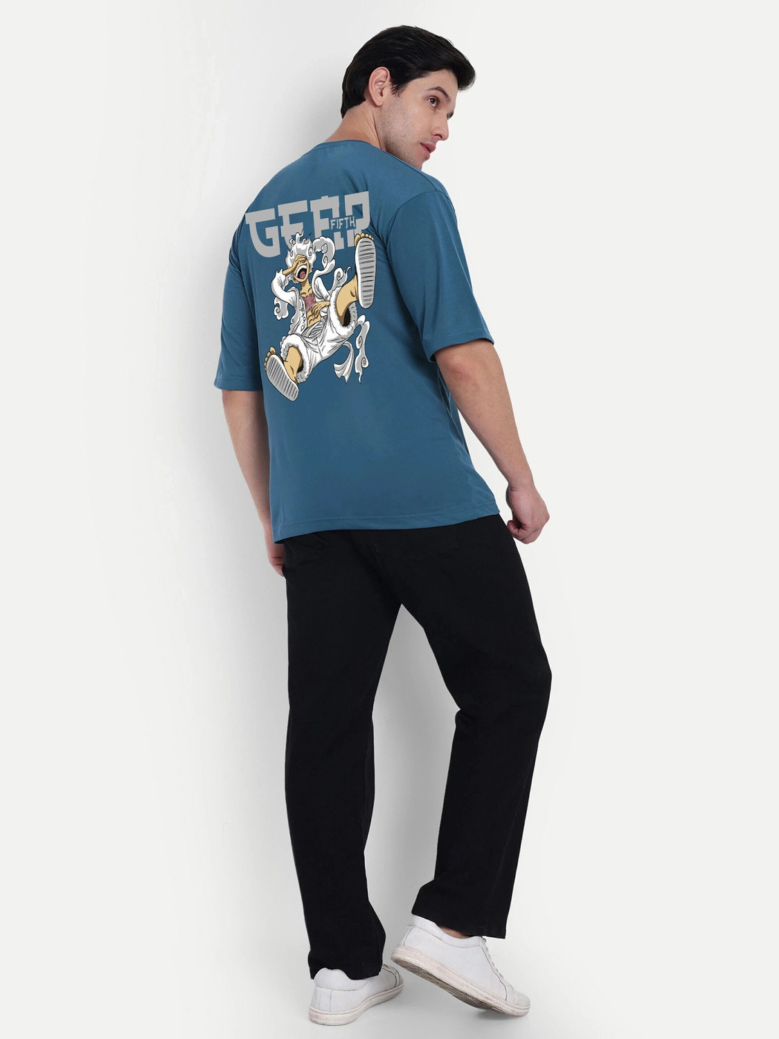 Image of Manlino Men Graphic Print Round Neck Cotton Blend Blue T-Shirt