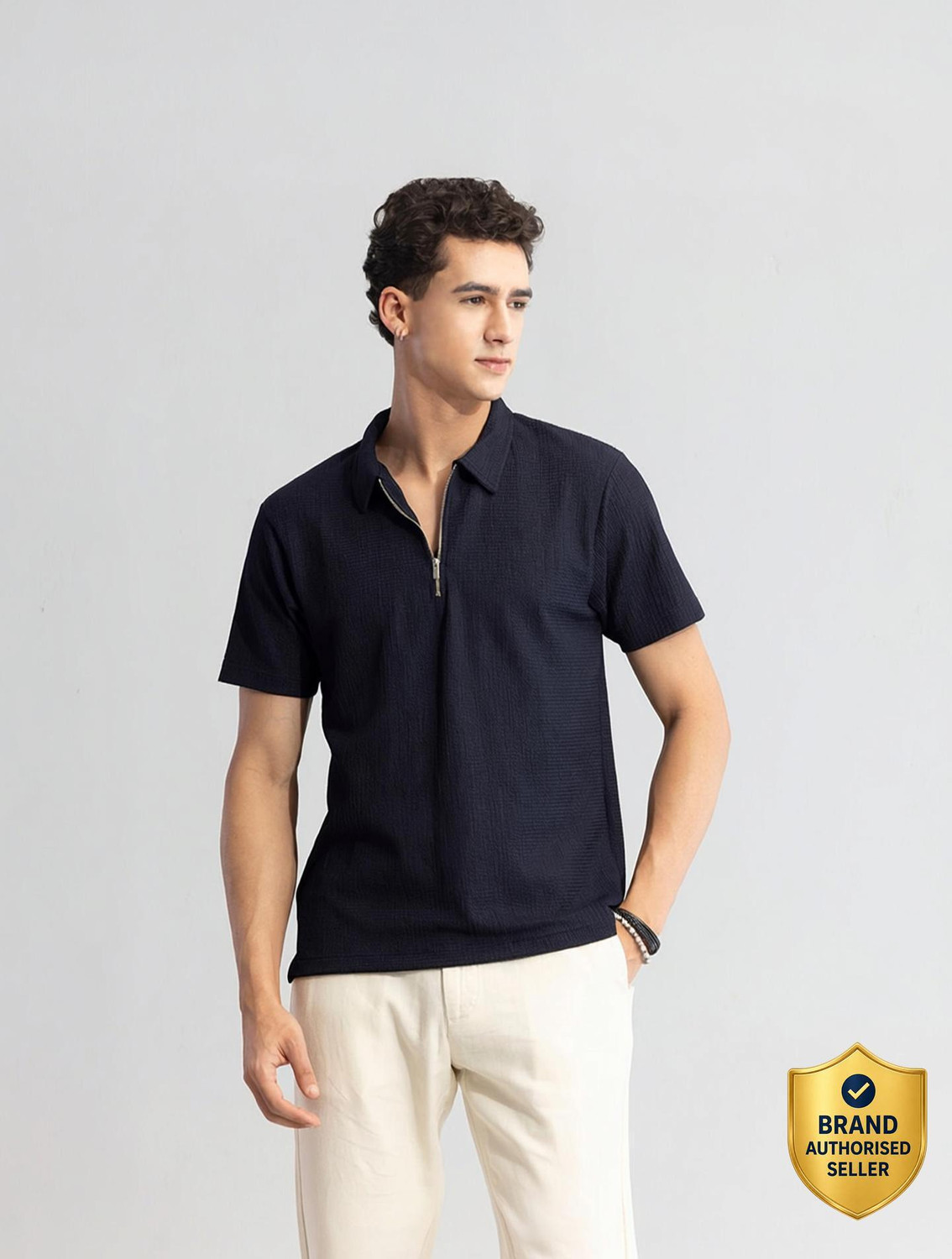 Snitch Solid Men Polo Neck Dark Blue T-Shirt
