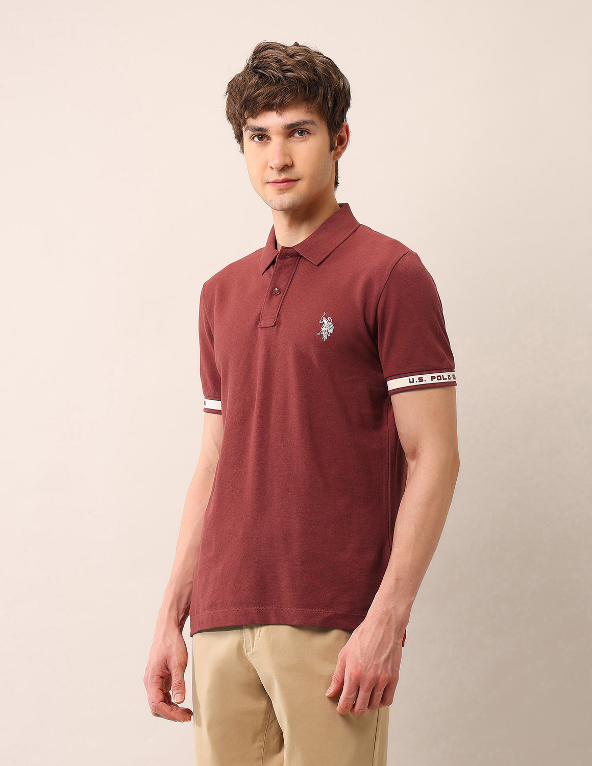 Image of U.S. Polo Assn. Denim Co. Solid Men Polo Neck Maroon T-Shirt