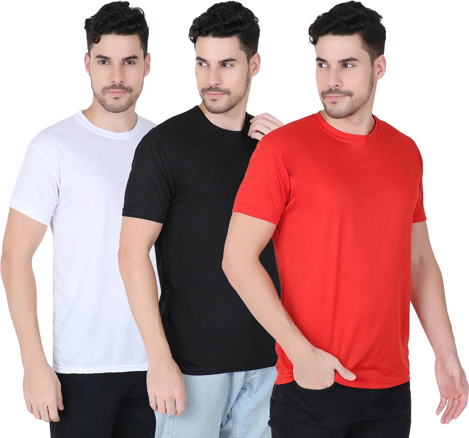 FABSHORE Pack of 3 Men Solid Round Neck Polyester Multicolor T-Sh