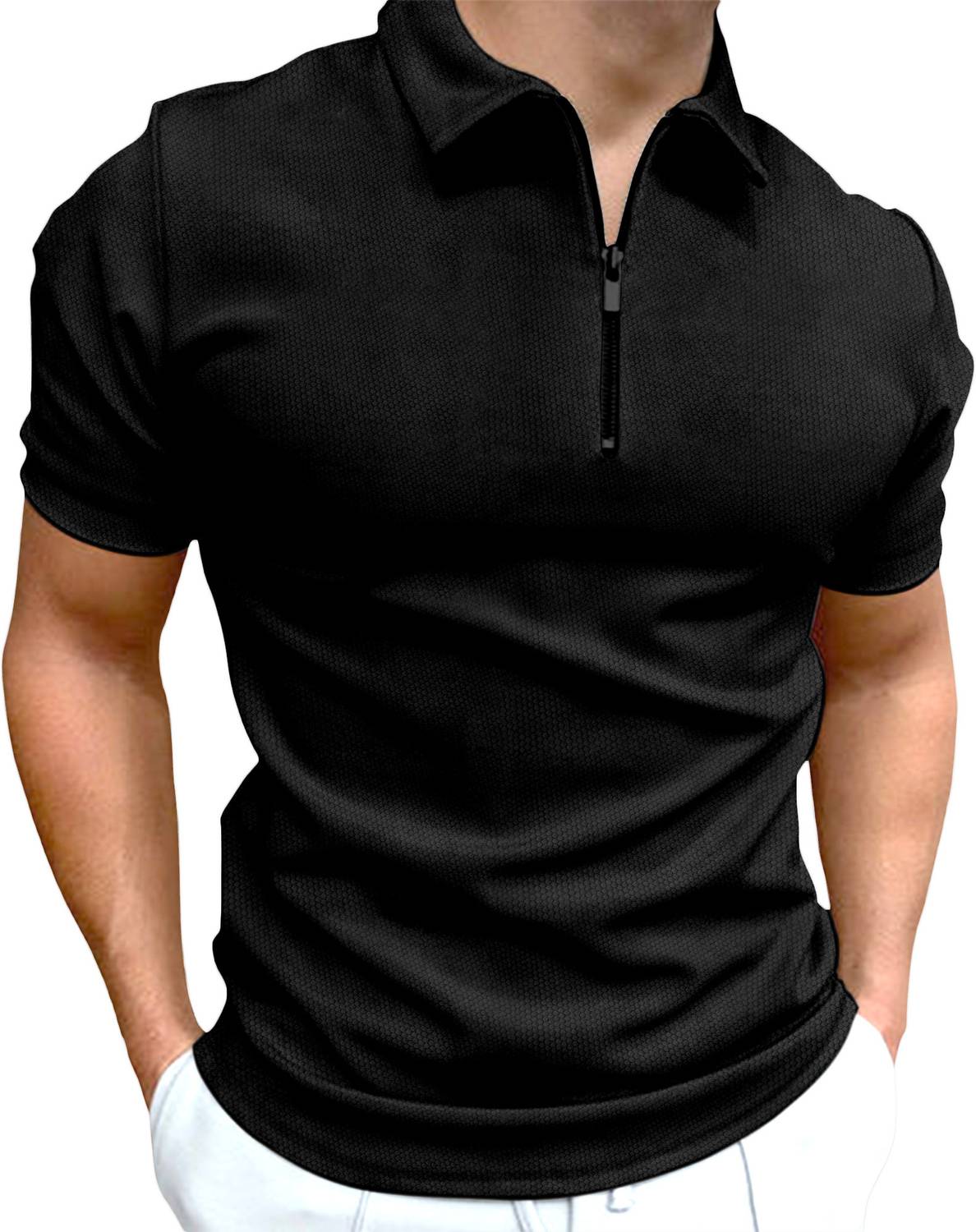 FTX Men Solid Polo Neck Cotton Blend Black T-Shirt