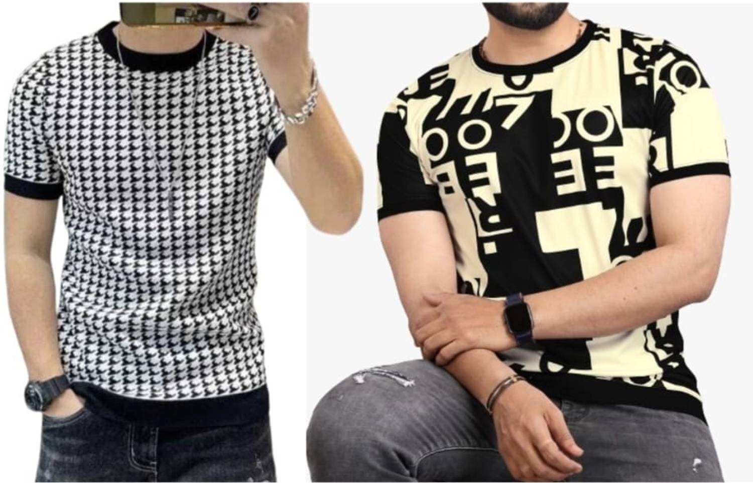 sti Pack of 2 Men Printed Round Neck Polyester Multicolor T-Shirt