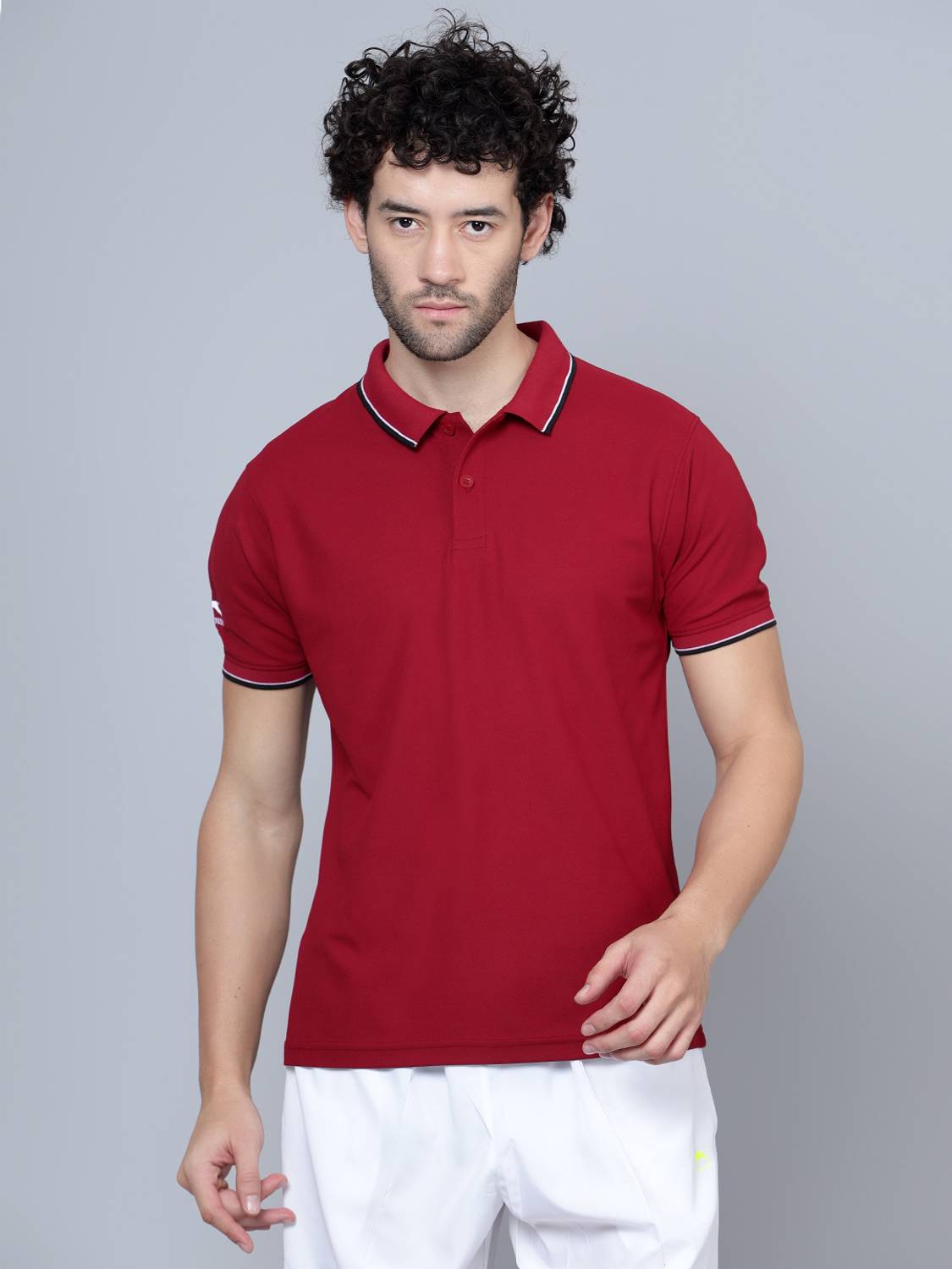 Shiv Naresh Men Solid Polo Neck Polyester Maroon T-Shirt