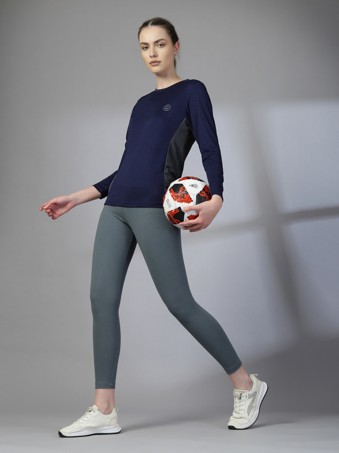 Image of CHKOKKO Solid Women Round Neck Dark Blue T-Shirt