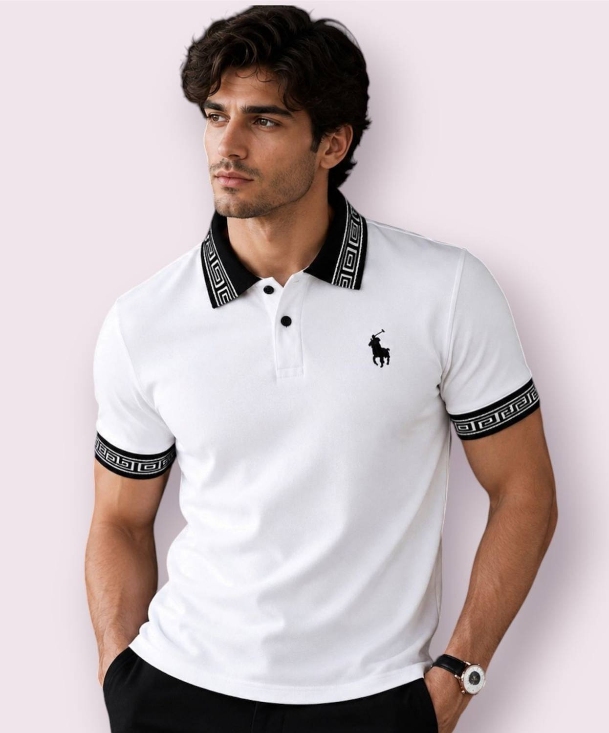 Lionlook Printed Men Polo Neck Black T-Shirt - Image 2