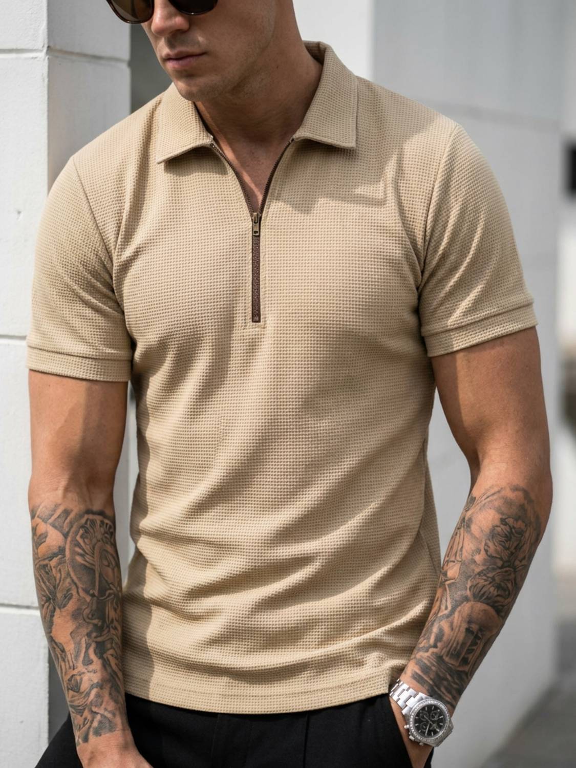 FLYIND VOGUE OUTFIT Men Self Design, Solid Polo Neck Polyester Be
