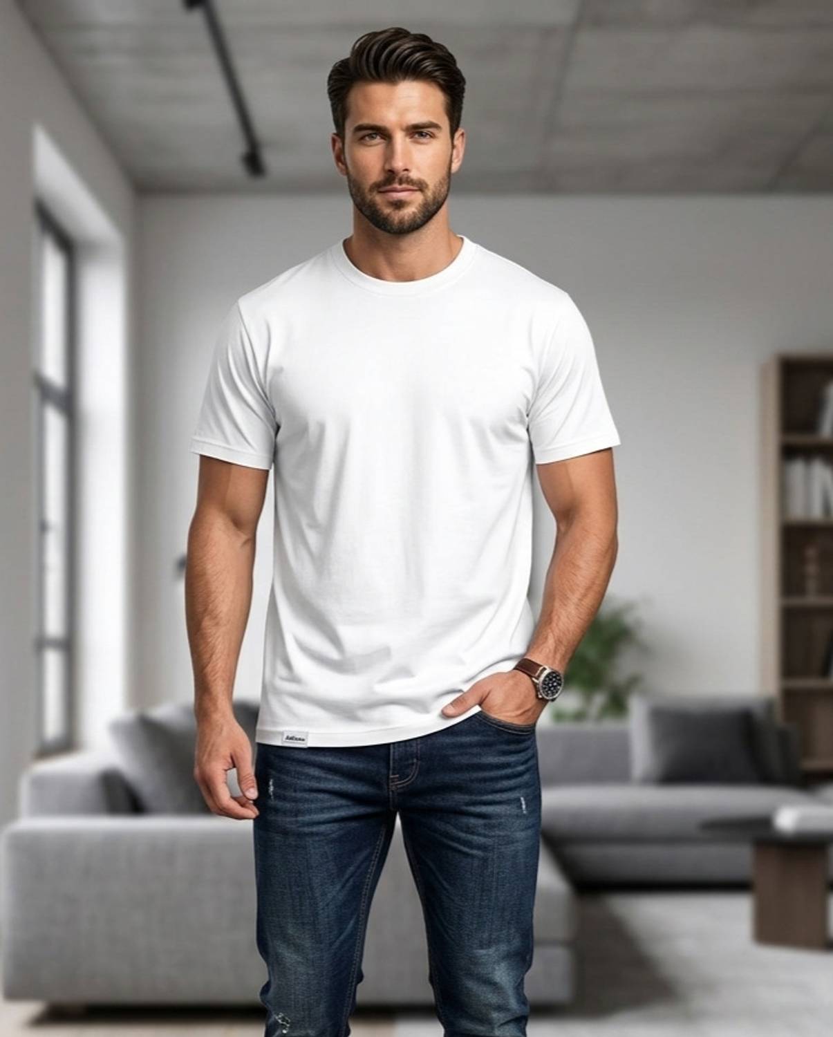 ADIXUS Solid Men Round Neck White T-Shirt
