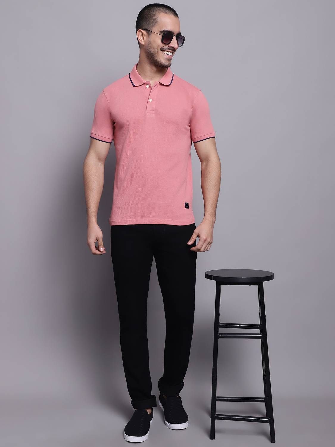CANTABIL Men Pink Polo Neck T-Shirt - Image 5