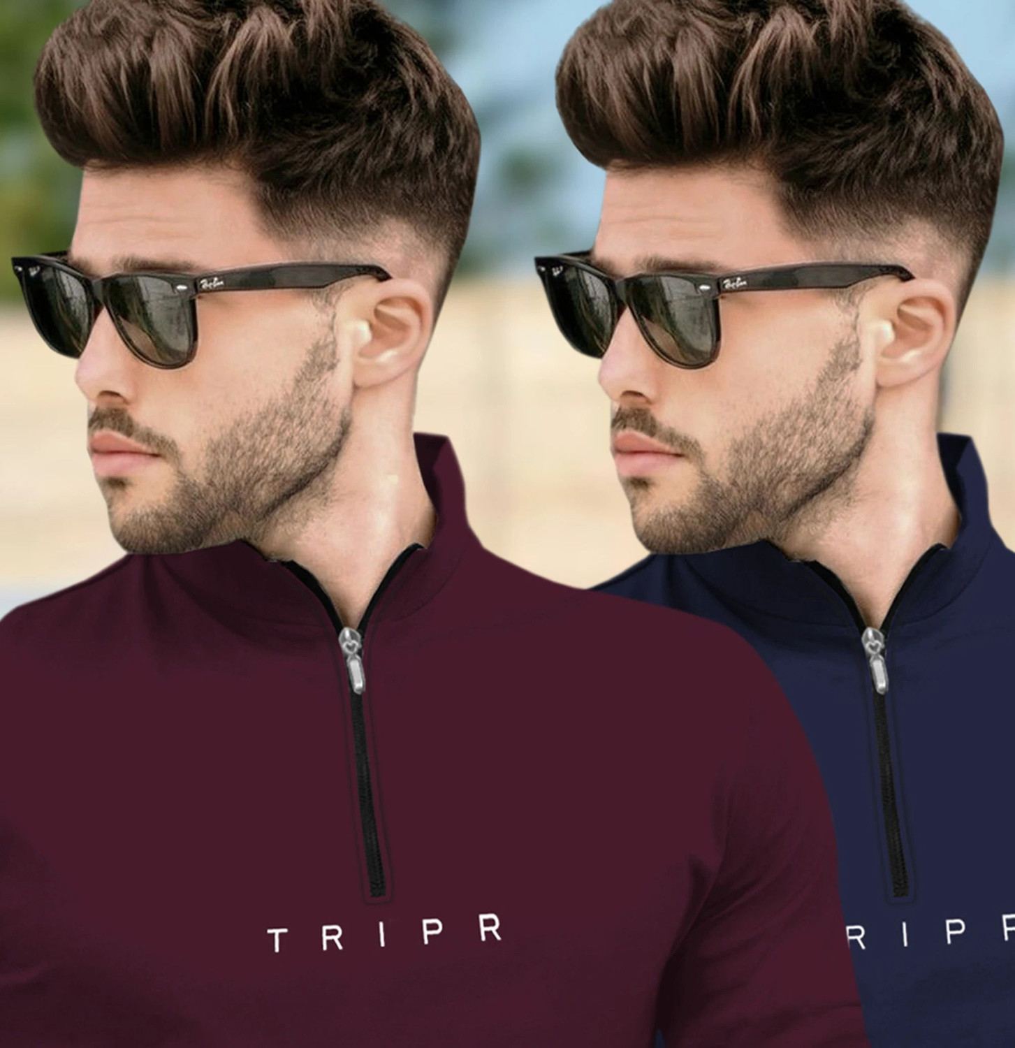 Image of TRIPR Printed Men Henley Neck Maroon, Navy Blue T-Shirt
