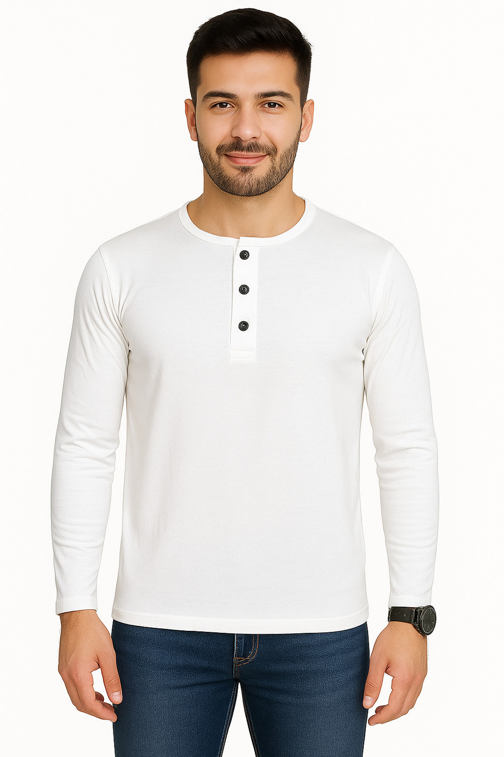 Image of Blisstone Solid Men Henley Neck White T-Shirt