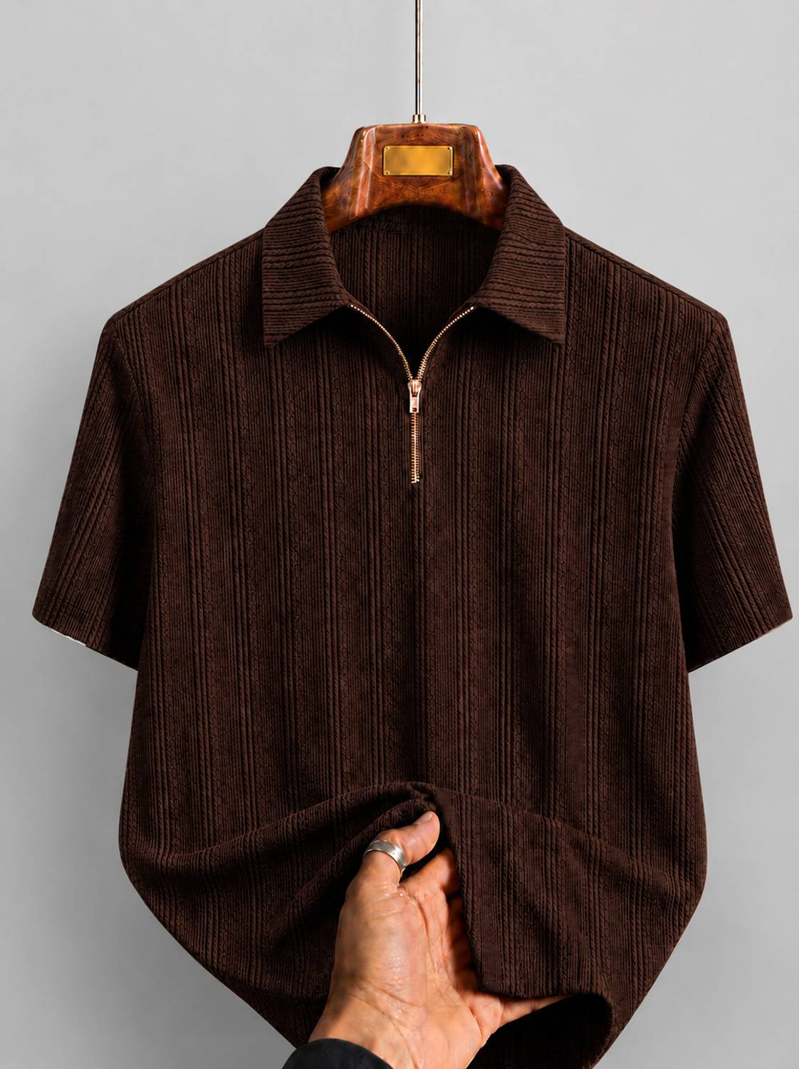 COMBRAIDED Men Polo Neck Brown T-Shirt - Image 1