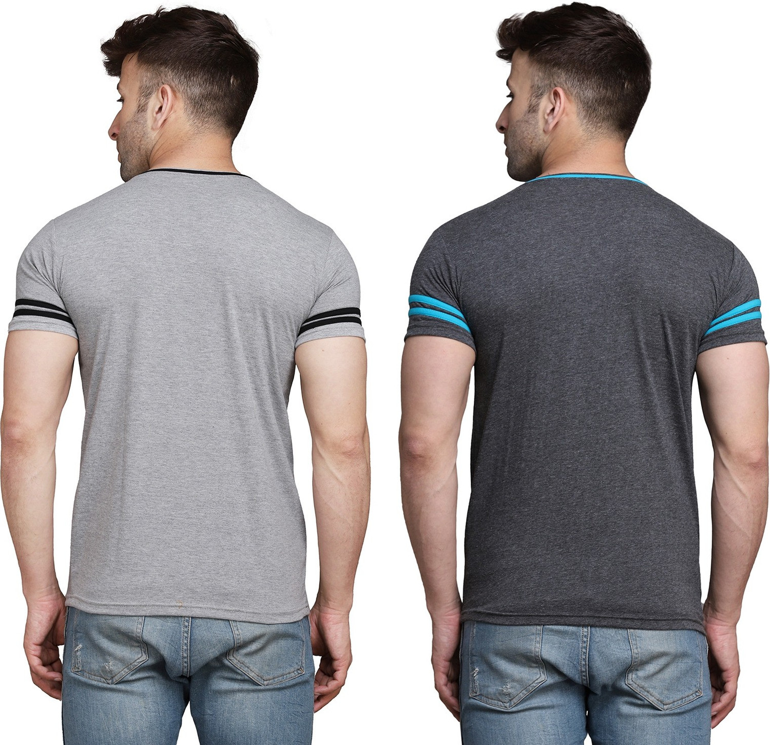 Image of BEYOU FASHION Printed Men Round Neck Silver, Grey T-Shirt