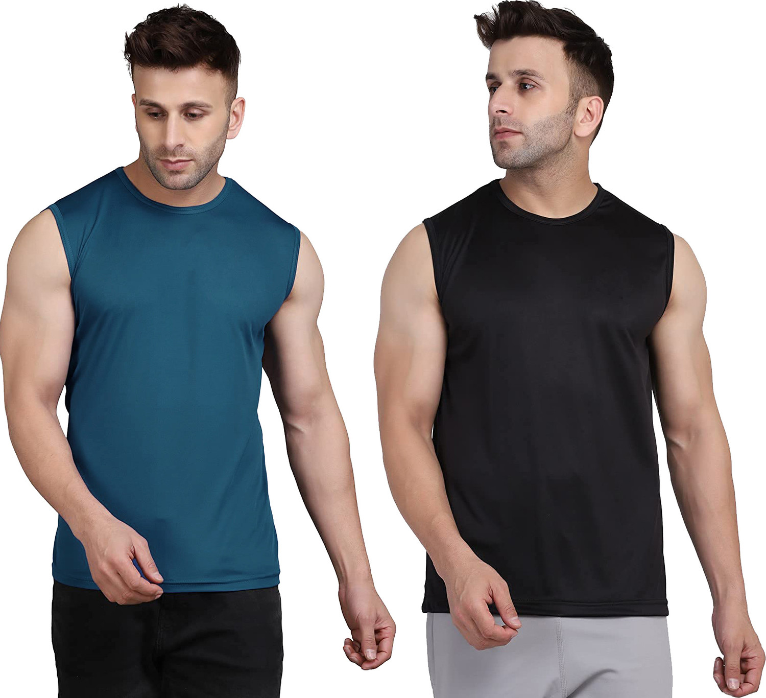 Image of UDI n ADI Solid Men Round Neck Blue, Black T-Shirt