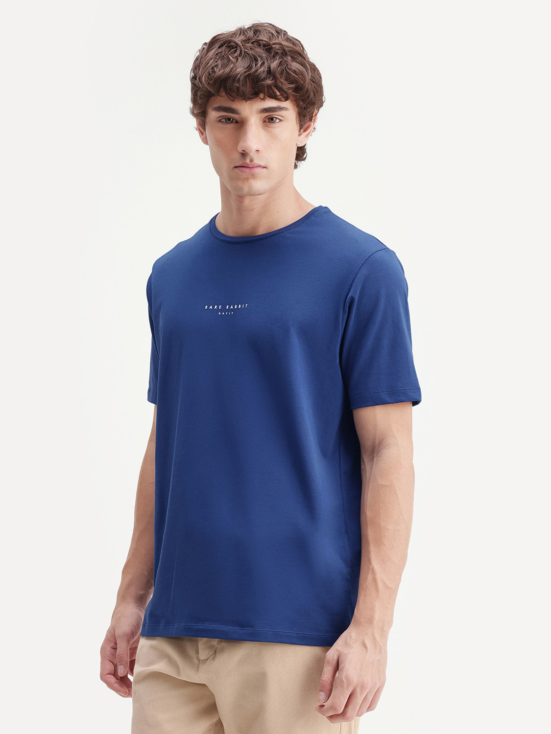 Image of RARE RABBIT Solid Men Crew Neck Blue T-Shirt
