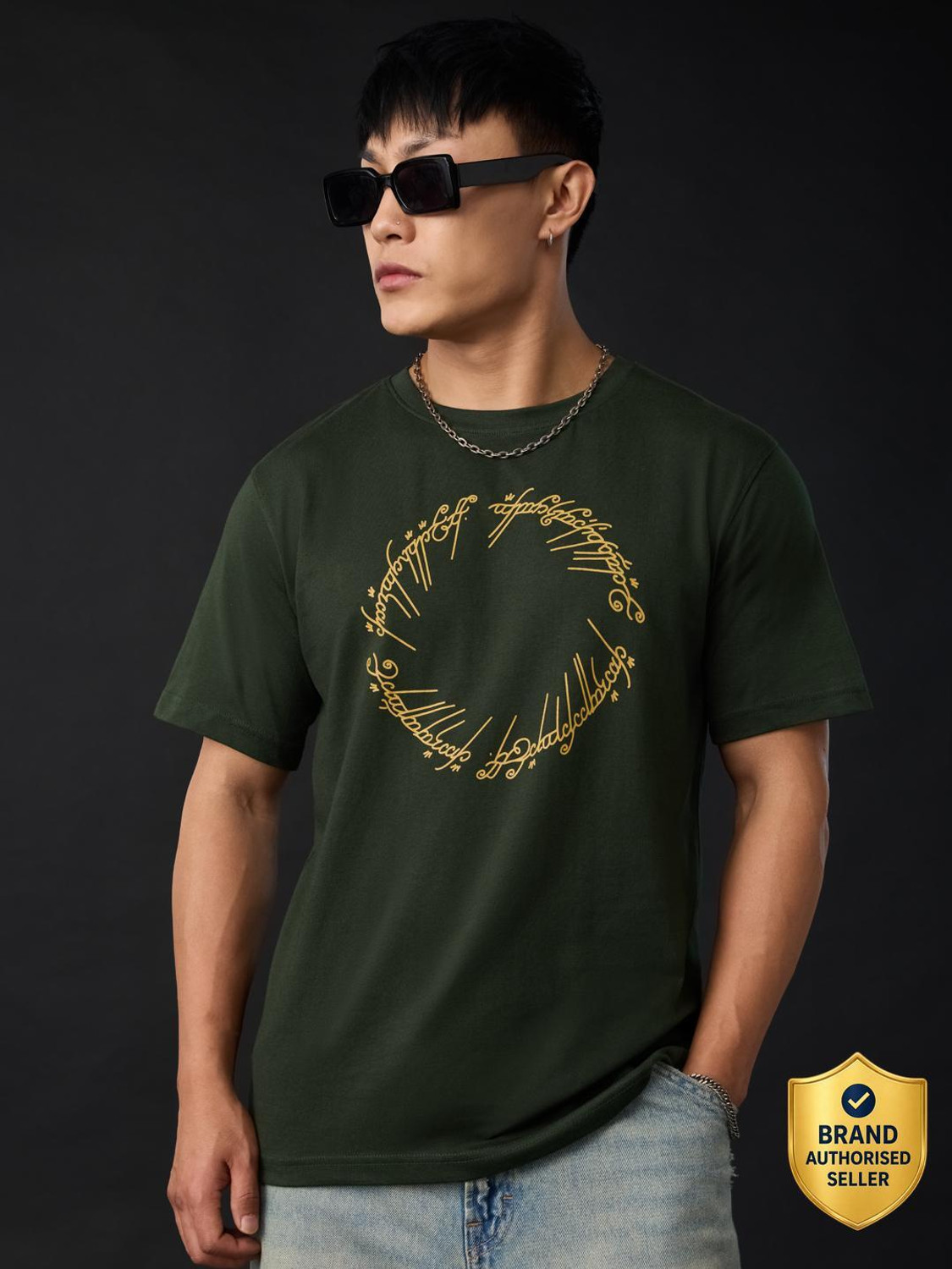 Image of The Souled Store Typography Men Round Neck Dark Green T-Shirt