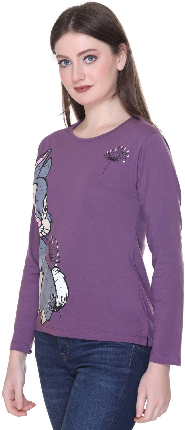 Image of Star Touch Printed Women Round Neck Purple T-Shirt