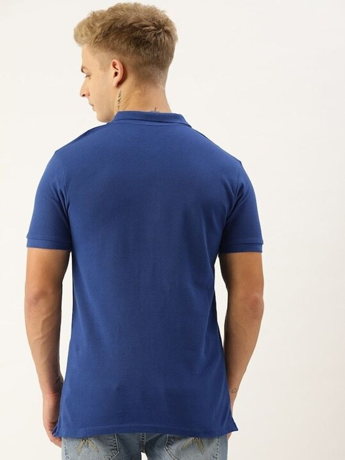Image of United Colors of Benetton Solid Men Polo Neck Blue T-Shirt