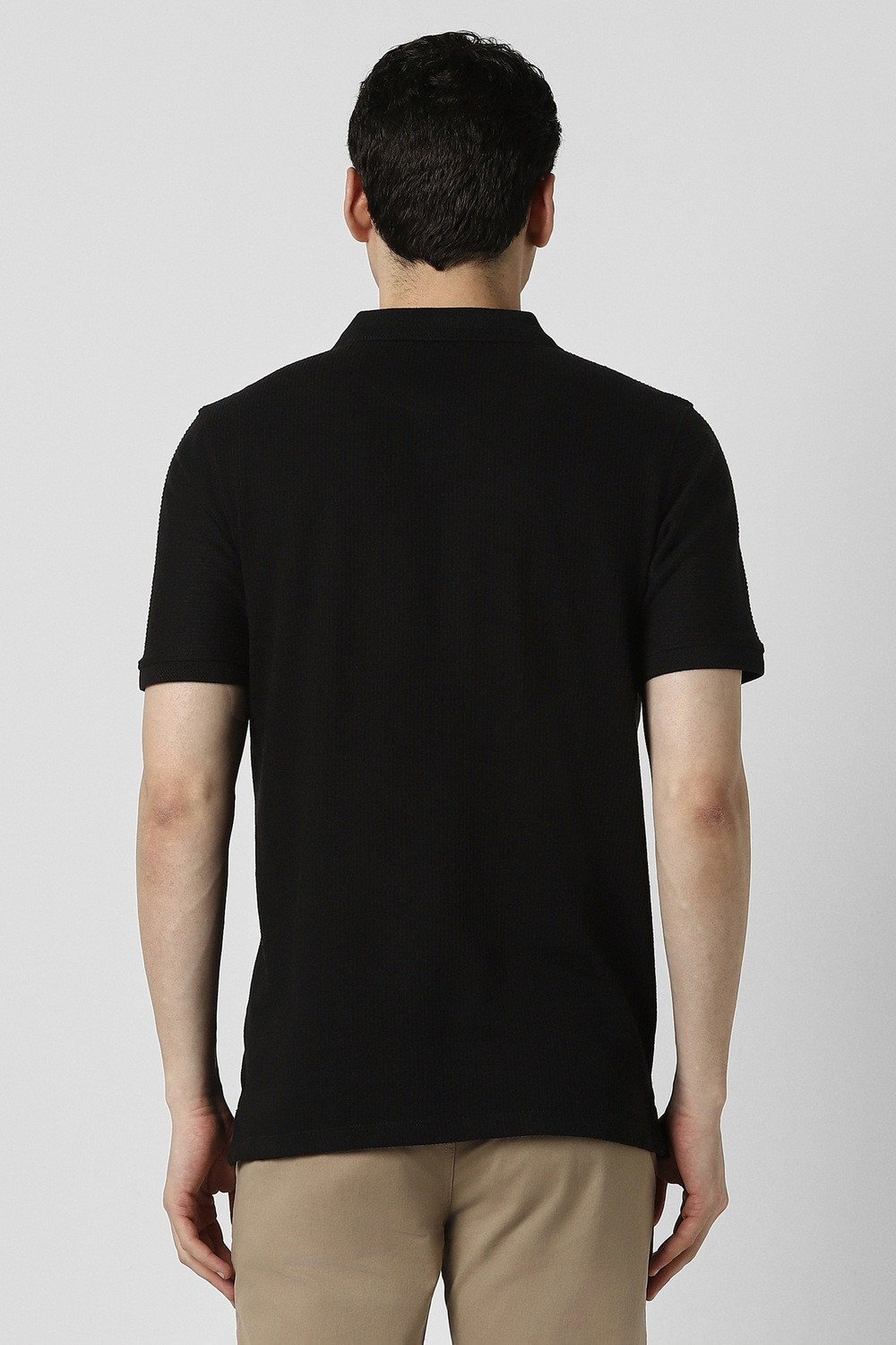 Image of PETER ENGLAND Solid Men Polo Neck Black T-Shirt