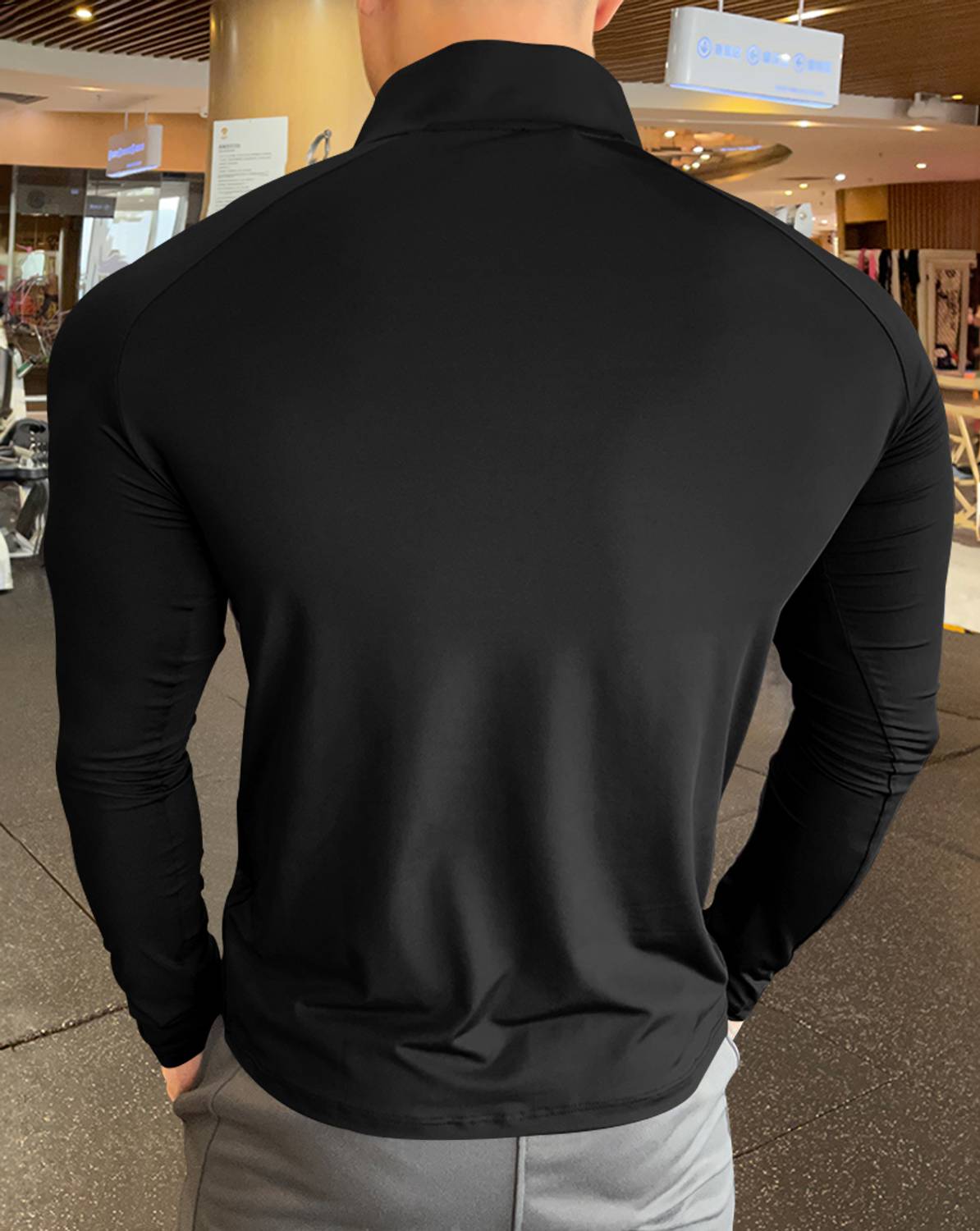 EyeBogler Men Zip Neck Black, Grey T-Shirt - Image 2