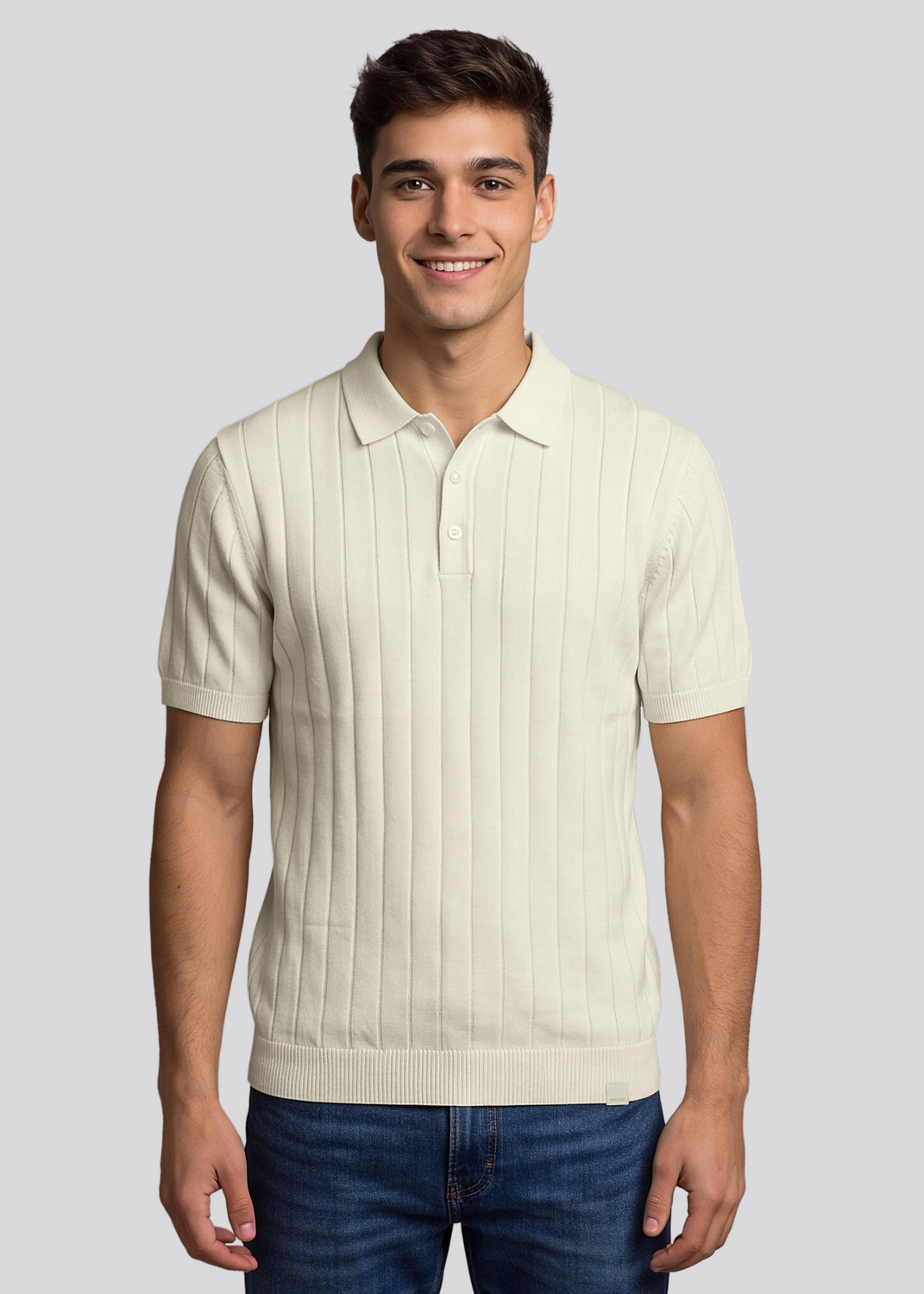 Image of KILLER Solid Men Polo Neck Beige T-Shirt
