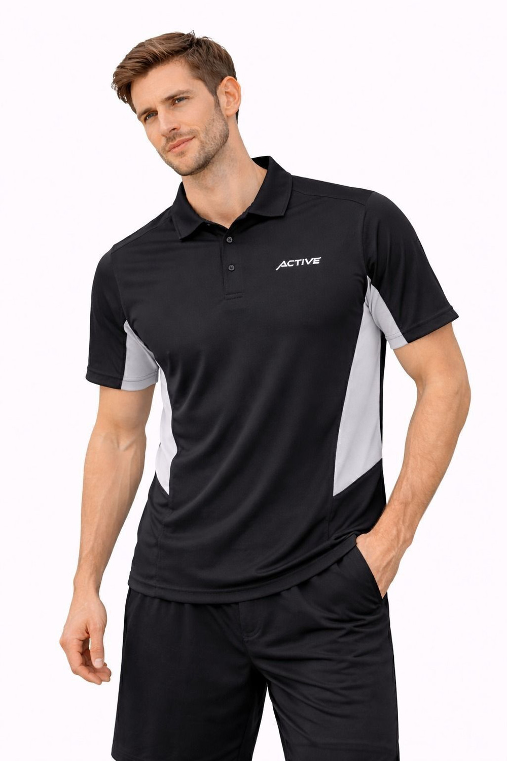 Image of RF Raves Colorblock Men Polo Neck Black T-Shirt