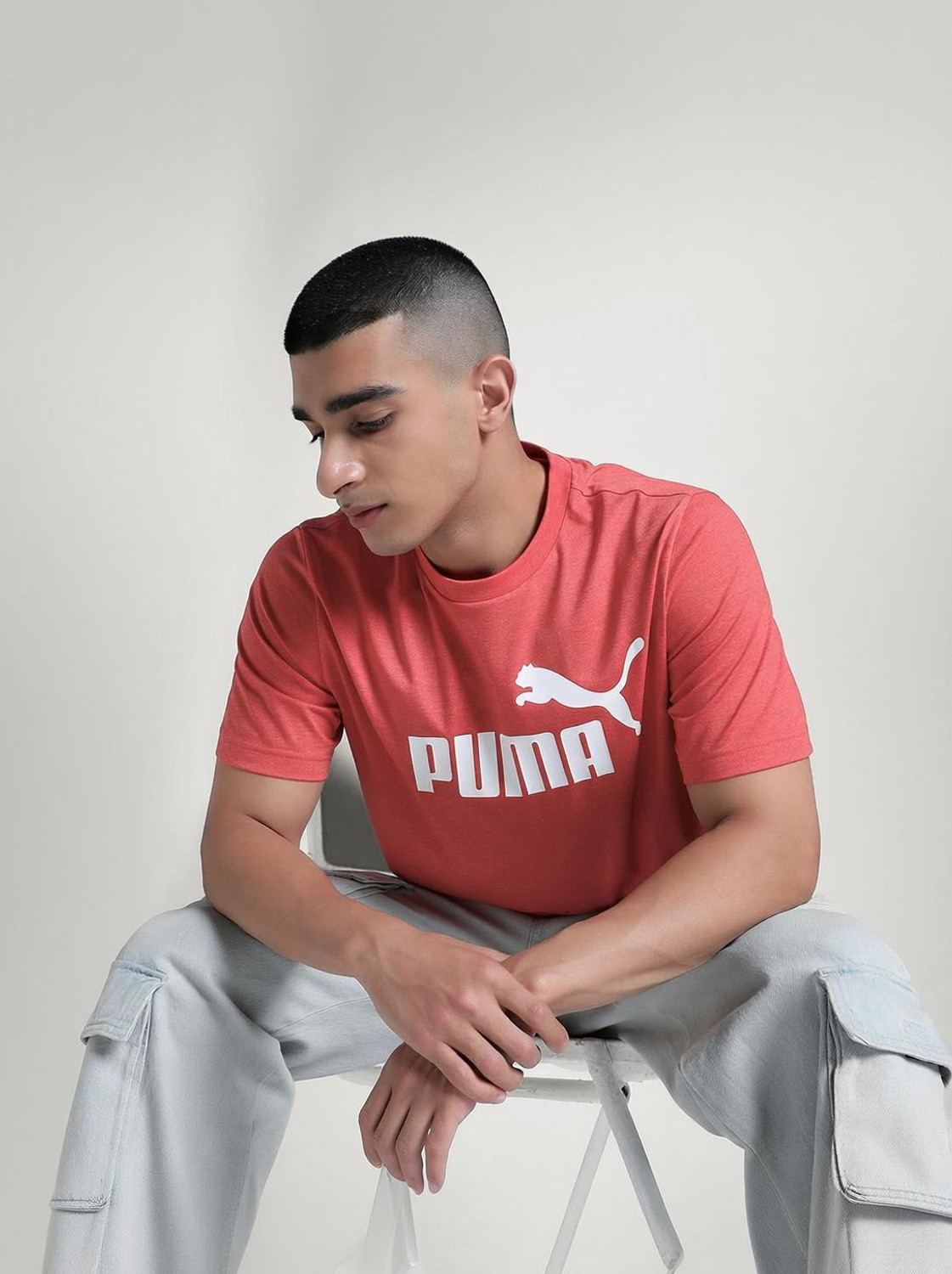 Image of PUMA Printed Men Round Neck Red T-Shirt