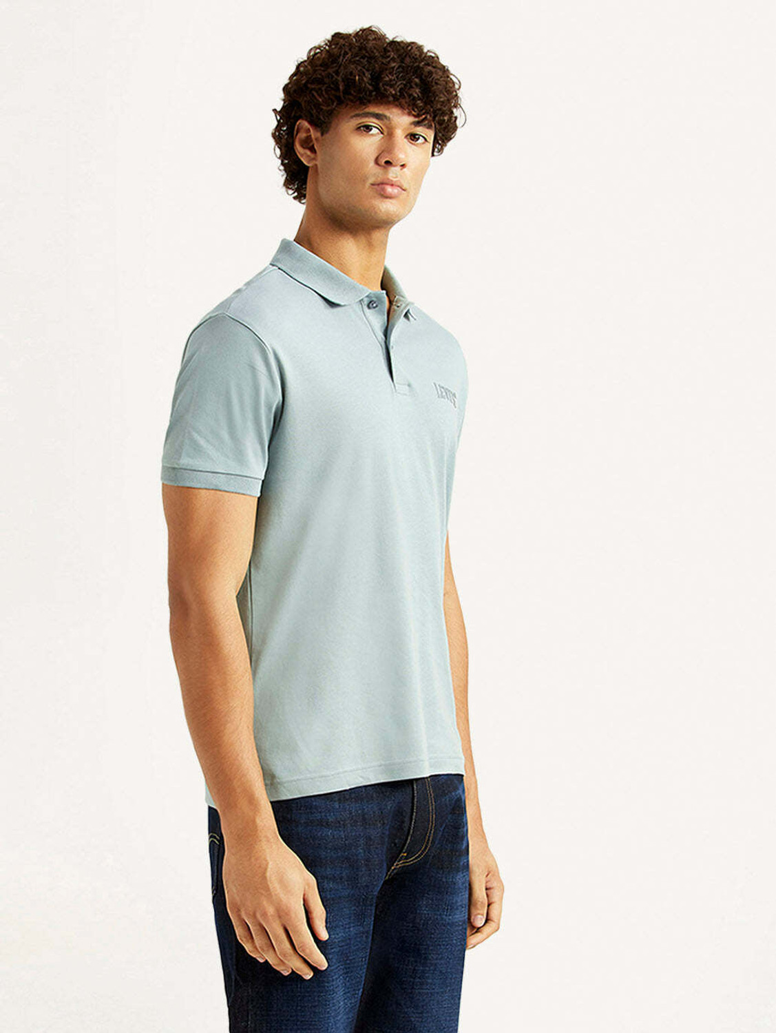 Image of LEVI'S Solid Men Polo Neck Light Blue T-Shirt