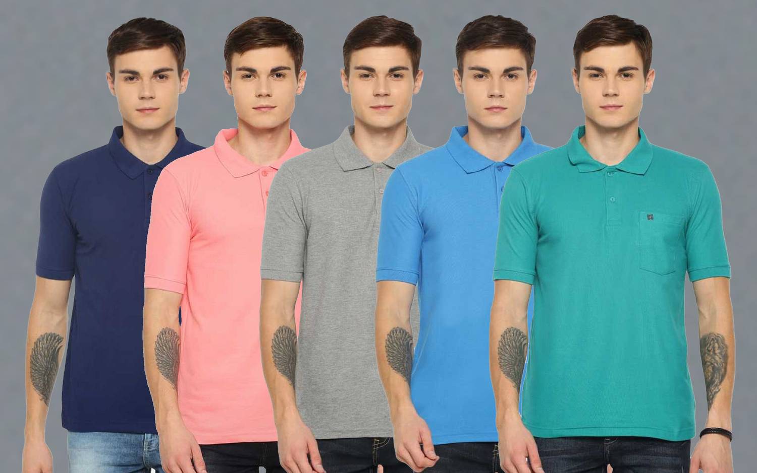 Dollar Pack of 5 Men Solid Polo Neck Cotton Blend Multicolor T-Sh