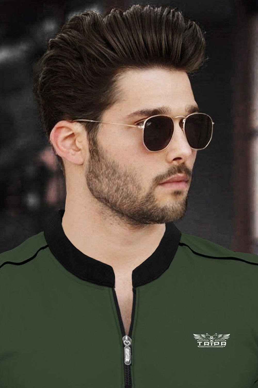 Image of TRIPR Solid Men Henley Neck Dark Green, Black T-Shirt