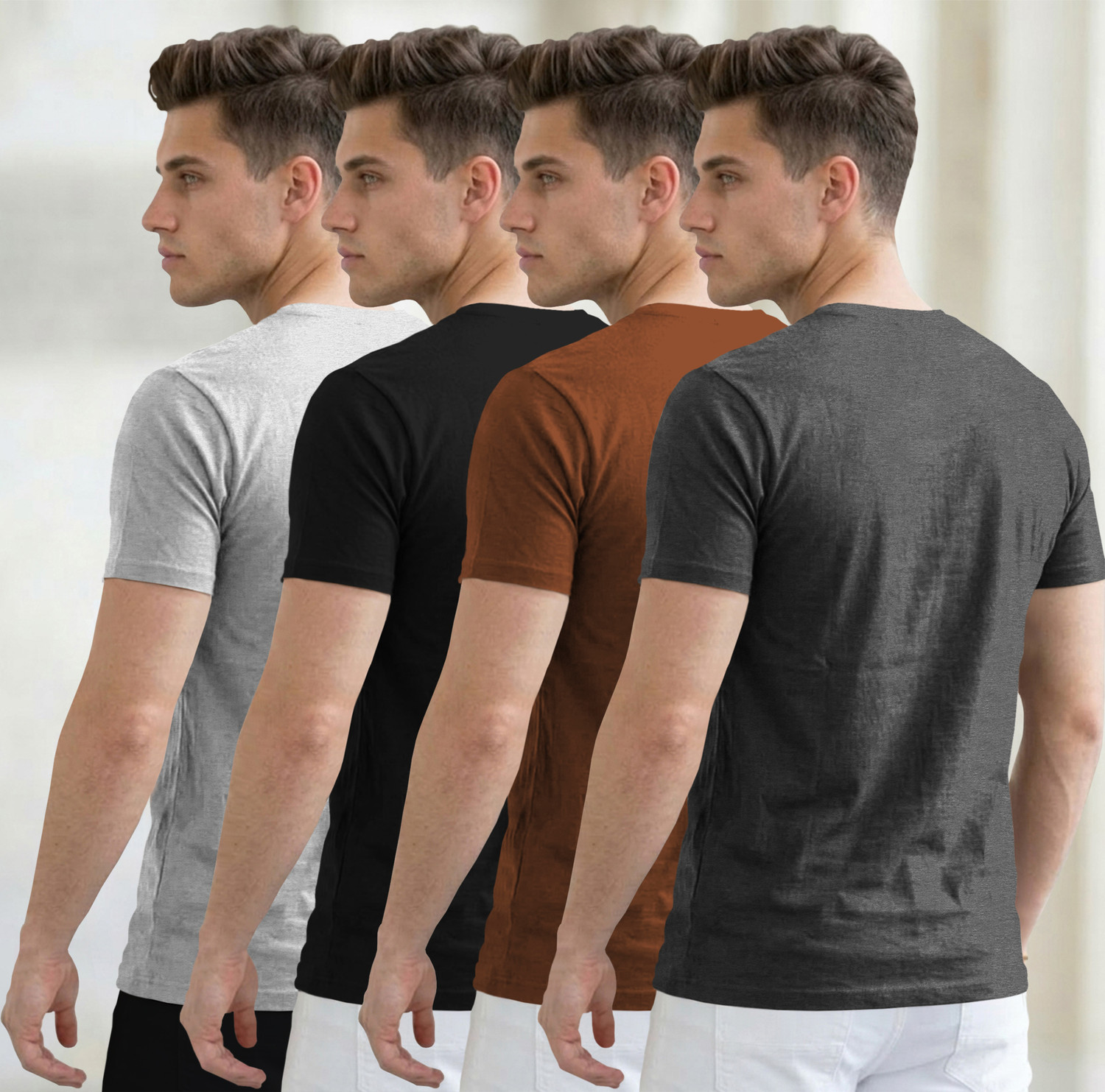 Image of Flipkart SmartBuy Solid Men Round Neck Grey, Black, Brown T-Shirt