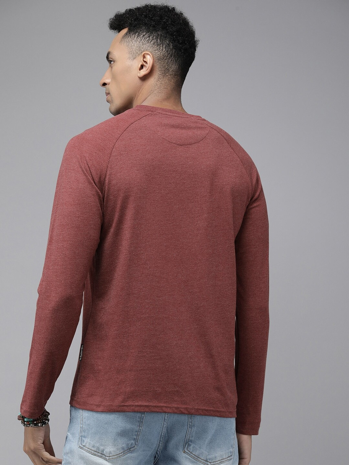 Image of Roadster Solid Men Round Neck Maroon T-Shirt