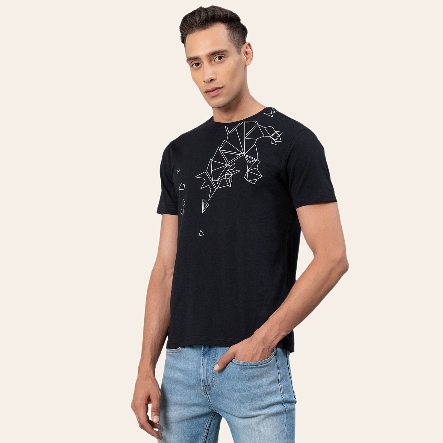 Image of RED TAPE Graphic Print Men Round Neck Black T-Shirt