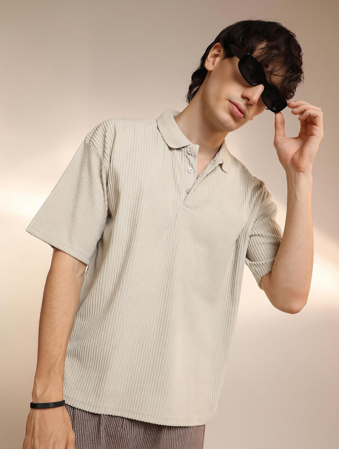 Image of CAHOOT Solid Men Polo Neck Beige T-Shirt