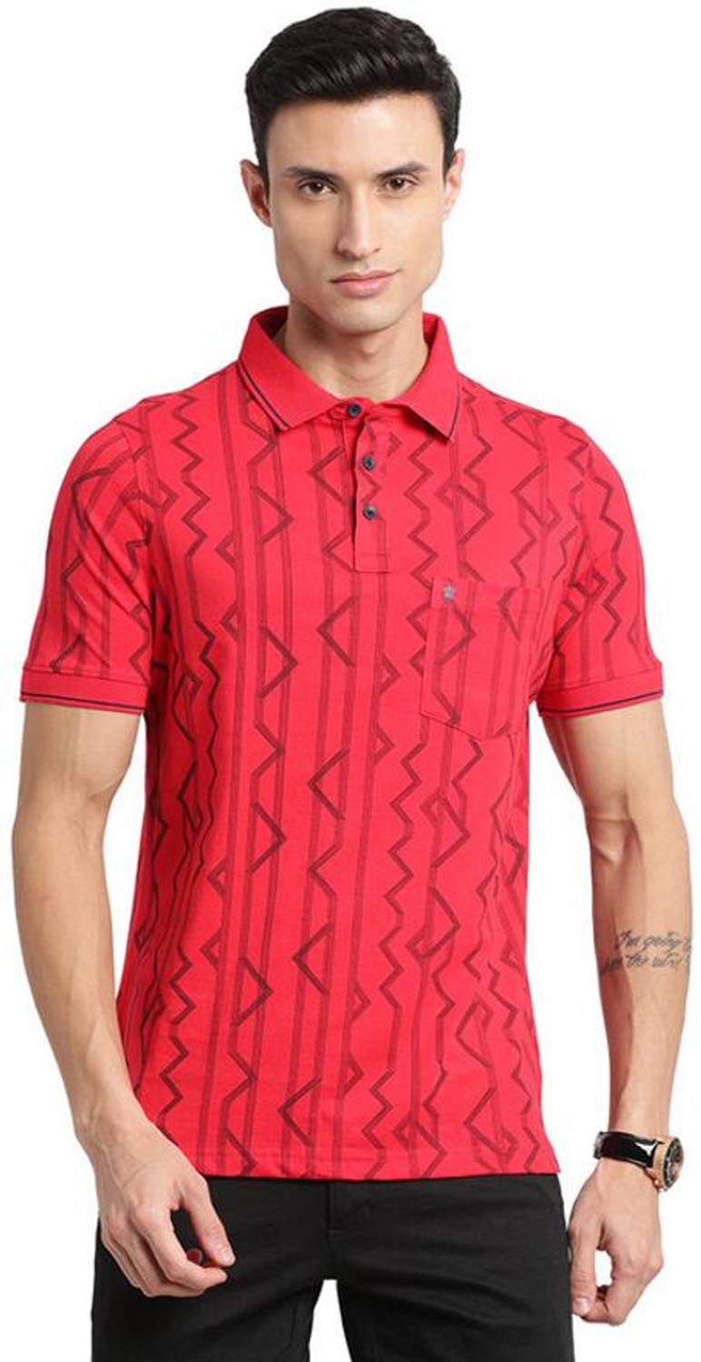 TURTLE Men Printed Polo Neck Cotton Blend Red T-Shirt