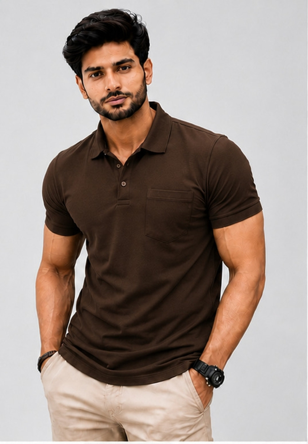 Image of sports mtex Solid Men Polo Neck Brown T-Shirt