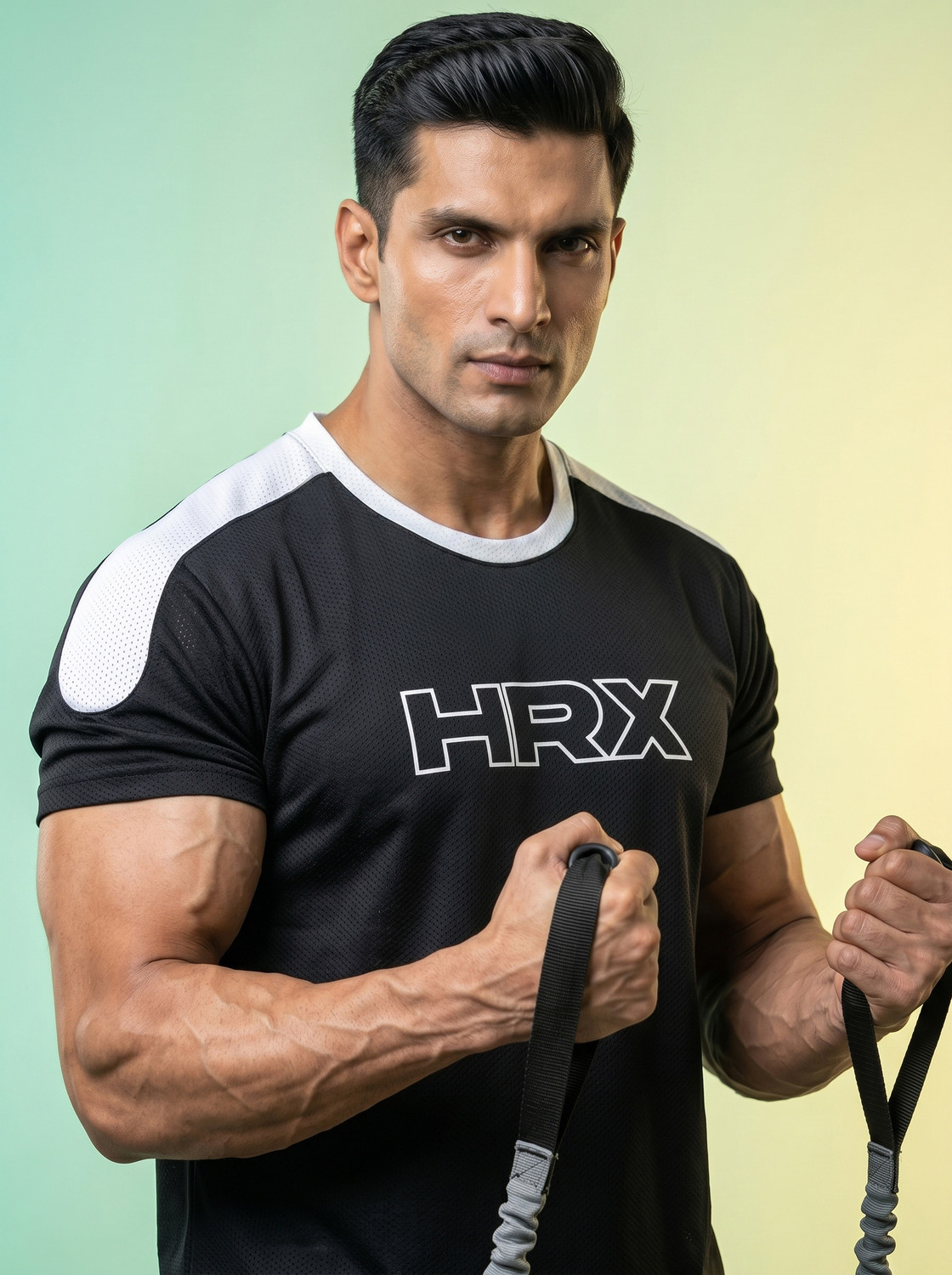 Image of HRX by Hrithik Roshan Printed Men Round Neck Black, White T-Shirt