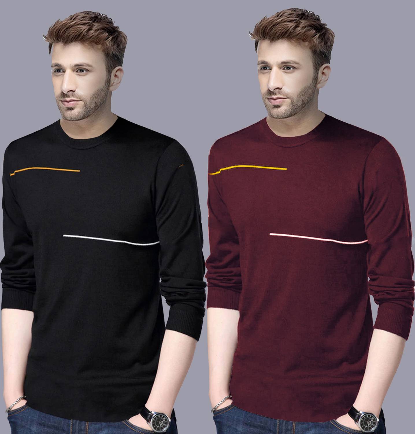 Reya Pack of 2 Men Striped Round Neck Cotton Blend Multicolor T-S