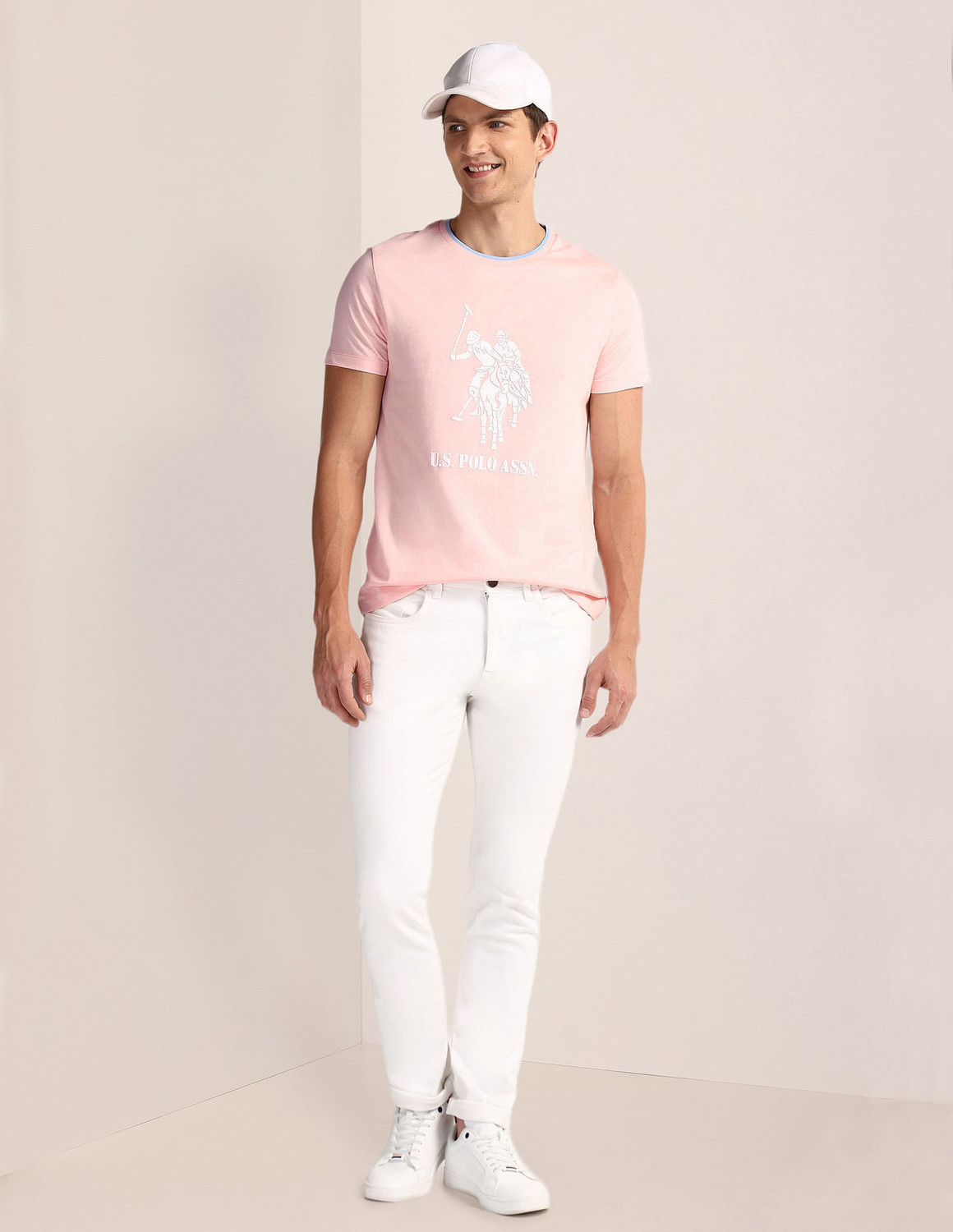 Image of U.S. POLO ASSN. Printed Men Round Neck White T-Shirt