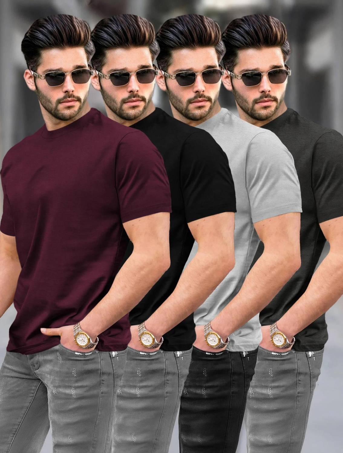 TRIPR Men's Maroon Round Neck T-Shirt Pack of 4 - Image 1