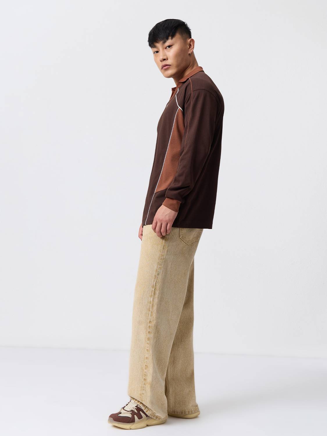 The Souled Store Embroidered Men Polo Neck Brown T-Shirt - Image 4