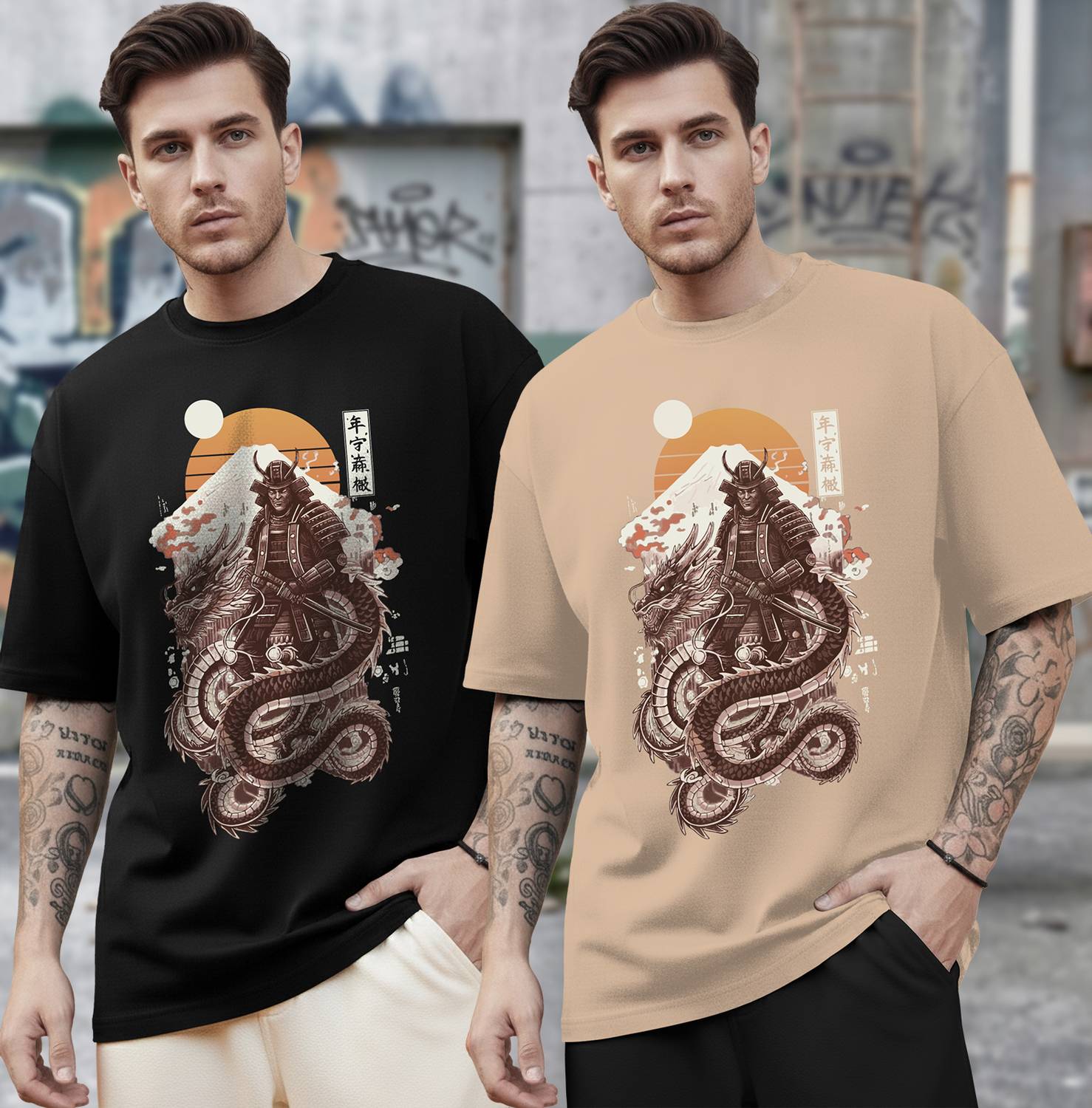 TRIPR Pack of 2 Men Graphic Print Round Neck Cotton Blend Black,
