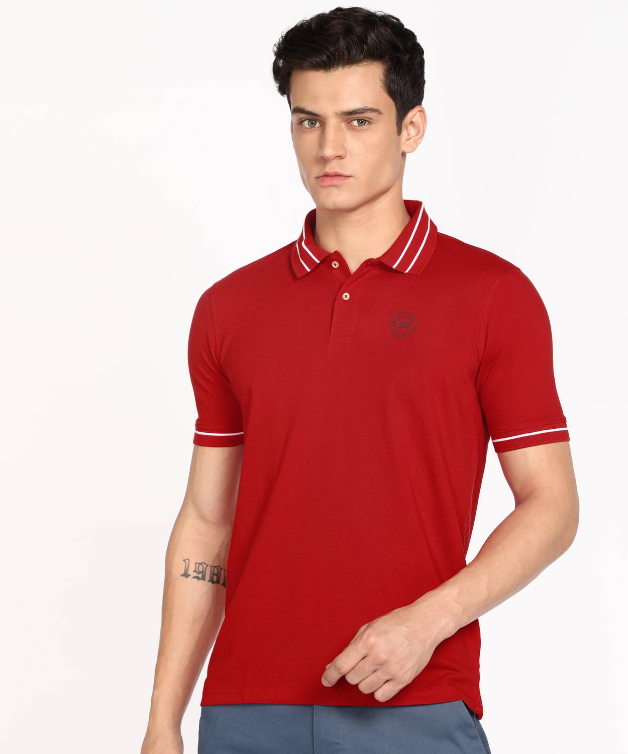 PETER ENGLAND Men Solid Polo Neck Polycotton Red T-Shirt