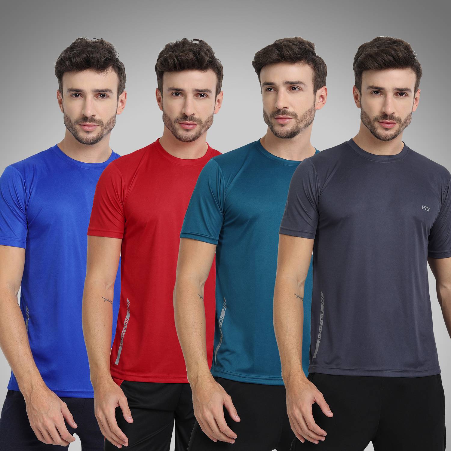 FTX Pack of 4 Men Solid Round Neck Polyester Multicolor T-Shirt